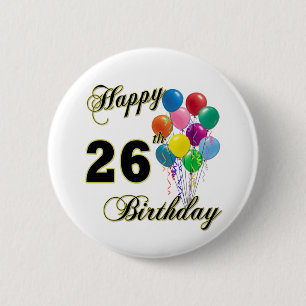 気球が付いている幸せな第26誕生日プレゼント 缶バッジ