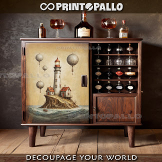 気球が係留されている超現実的な灯台 薄葉紙