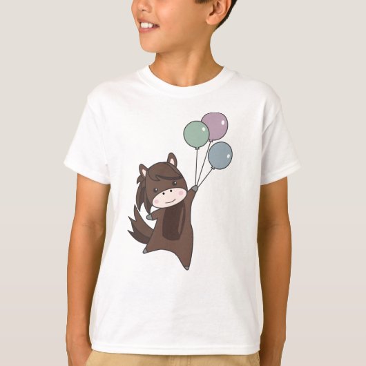 気球が可愛い動物を飛子供へぶ Tシャツ (正面)