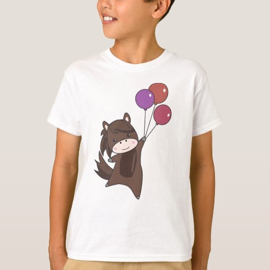 気球が可愛い動物を飛子供へぶ Tシャツ (正面)