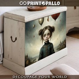 気球で悲しい世界のかわいい女の子 薄葉紙