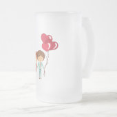 気球とカップル フロストグラスビールジョッキ (正面右)