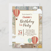 気球と世界地図のヴィンテージアドベンチャー 招待状 (正面)