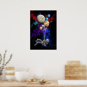 気球と宇宙に浮かぶ宇宙飛行士 ポスター (キッチン)