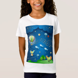 気球と星のポストの波と超現実的な夜 Tシャツ