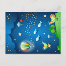 気球と星の波と超現実的な夜