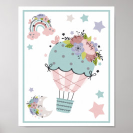 気球と雲と虹と月のアートプリントセット ポスター