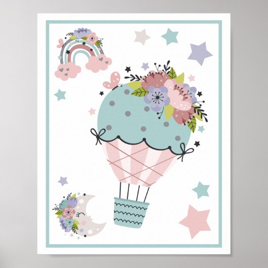 気球と雲と虹と月のアートプリントセット ポスター (正面)