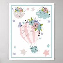 気球と雲と虹と月のアートプリントセット