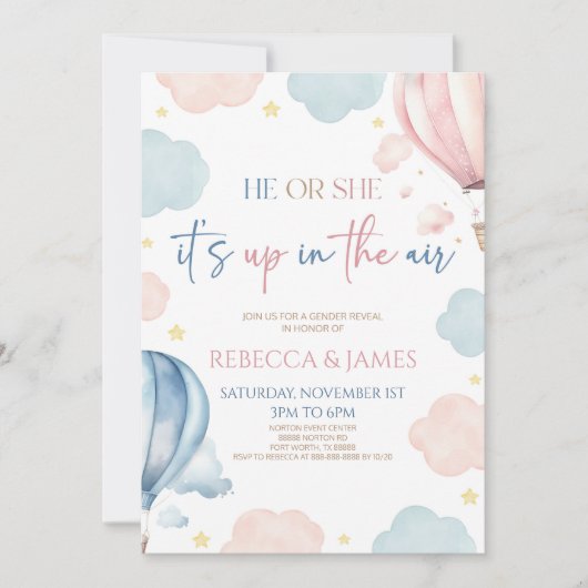 気球のジェンダーの暴露で上がっている 招待状 (正面)