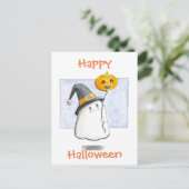 気球のハッピーハローウィンのベビーの幽霊 シーズンポストカード (スタンド正面)