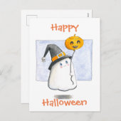 気球のハッピーハローウィンのベビーの幽霊 シーズンポストカード (正面/裏面)