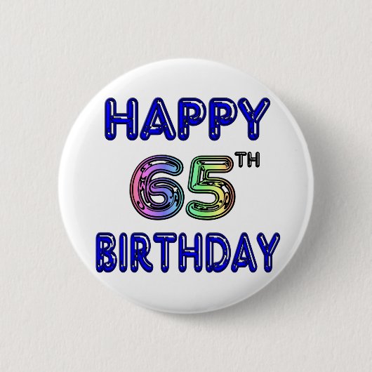 気球のフォントの幸せな第65誕生日 缶バッジ (正面)