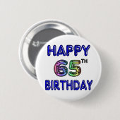 気球のフォントの幸せな第65誕生日 缶バッジ (正面&裏面)