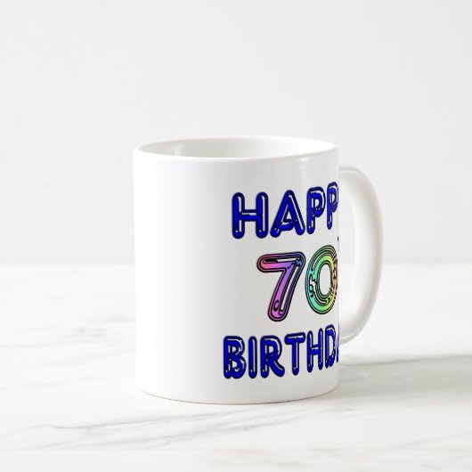 気球のフォントの幸せな第70誕生日のマグ コーヒーマグカップ (正面右)