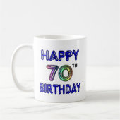 気球のフォントの幸せな第70誕生日のマグ コーヒーマグカップ (左)