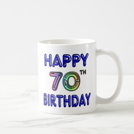 気球のフォントの幸せな第70誕生日のマグ コーヒーマグカップ (右)