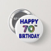 気球のフォントの幸せな第70誕生日プレゼント 缶バッジ (正面&裏面)