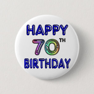 気球のフォントの幸せな第70誕生日プレゼント 缶バッジ