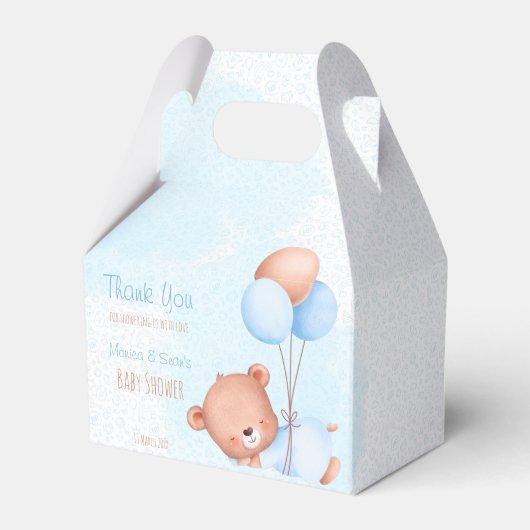 気球のベビーシャワーとパステルかわいいテディベア フェイバーボックス (正面サイド)