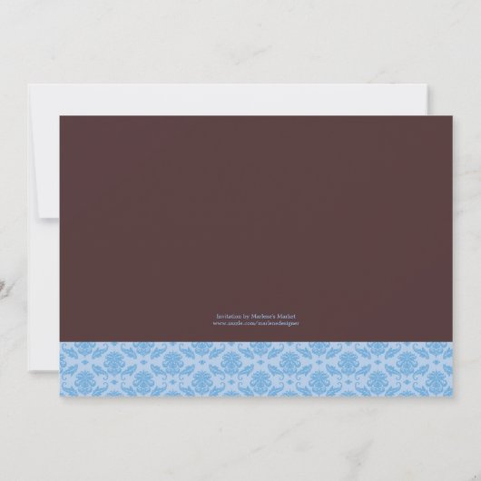 気球のベビーシャワーの招待状が付いている青いベビーカー 招待状 (裏面)