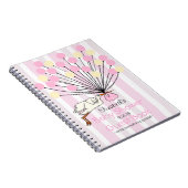 気球のベビーシャワーの来客名簿を持つピンクのこうのとり ノートブック (右側)