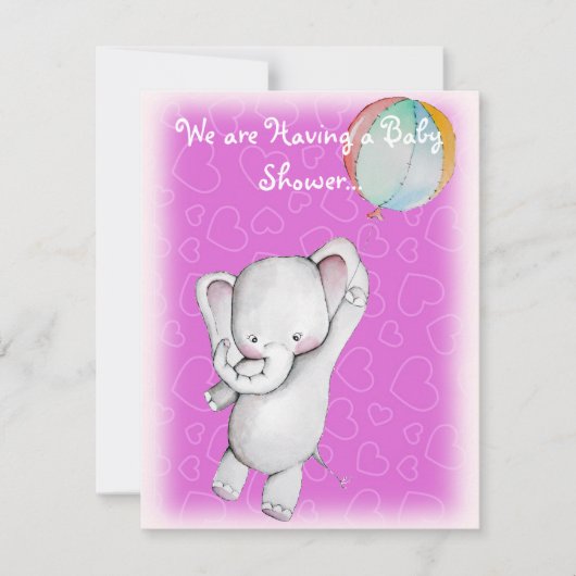 気球のベビーシャワー招待状を持つベビー象 招待状 (正面)
