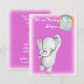気球のベビーシャワー招待状を持つベビー象 招待状 (正面/裏面)