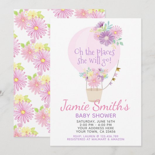 気球のベビーシャワー招待状 招待状 (正面/裏面)