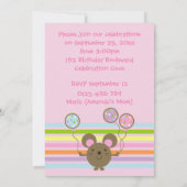 気球のマウスのピンクの誕生日のパーティの招待状 招待状 (裏面)