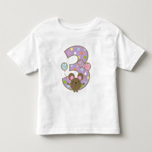 気球のマウスの紫色の第3誕生日のTシャツ トドラーTシャツ