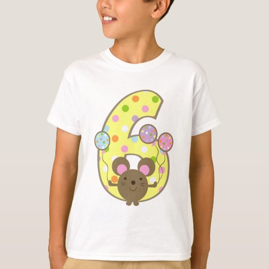 気球のマウスの黄色の第6誕生日のTシャツ Tシャツ (正面)