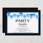 気球の卒業のパーティの招待状のブルーキャップ 招待状 (正面/裏面)