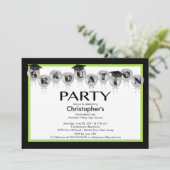 気球の卒業のパーティの招待状の黒の帽子 招待状 (スタンド正面)