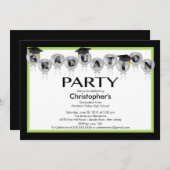 気球の卒業のパーティの招待状の黒の帽子 招待状 (正面/裏面)