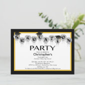 気球の卒業のパーティの招待状の黒の帽子 招待状 (スタンド正面)