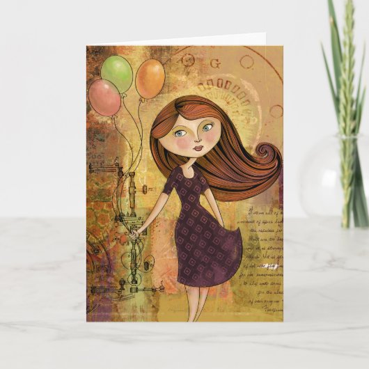 気球の女の子のデジタルコラージュのブランクの挨拶状 カード (正面)