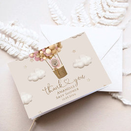 気球の女の子の赤ちゃんシャワーとクマ サンキューカード