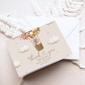 気球の女の子の赤ちゃんシャワーとクマ サンキューカード