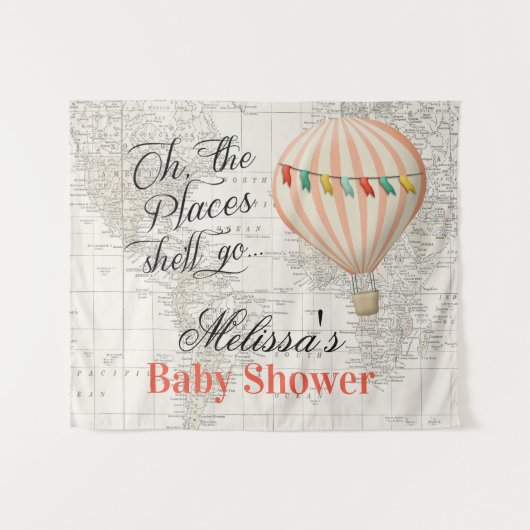 気球の女の子 ベビーシャワー 背景 タペストリー (正面(横))