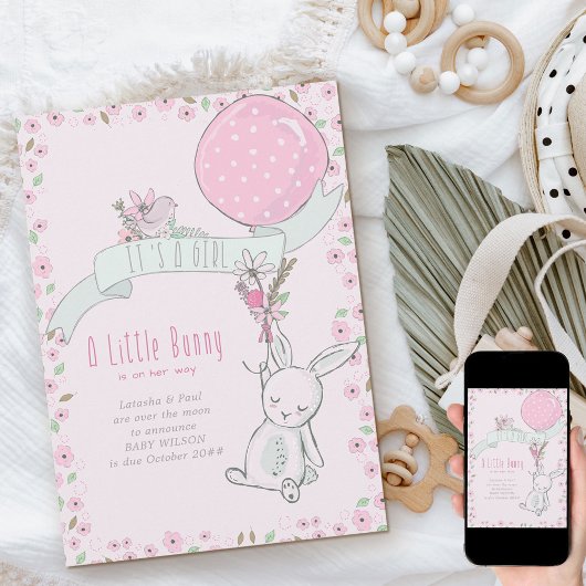 気球の妊娠した女の子の小さなバニー 案内状