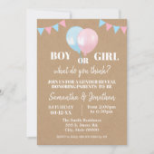 気球の性別が男の子または女の子のベビーを明らかにする 招待状 (正面)