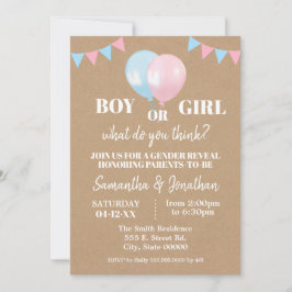 気球の性別が男の子または女の子のベビーを明らかにする 招待状