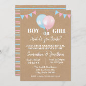 気球の性別が男の子または女の子のベビーを明らかにする 招待状 (正面/裏面)