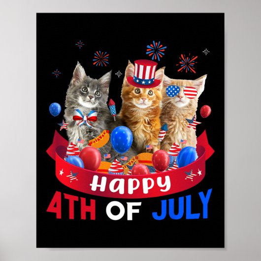 気球の恋人が入った7月の4日を迎えた3匹の猫 ポスター (正面)