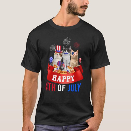 気球の恋人が入った7月の4日を迎えた3匹の猫 Tシャツ (正面)