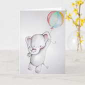 気球の挨拶状を持つベビー象 カード (黄色い花)