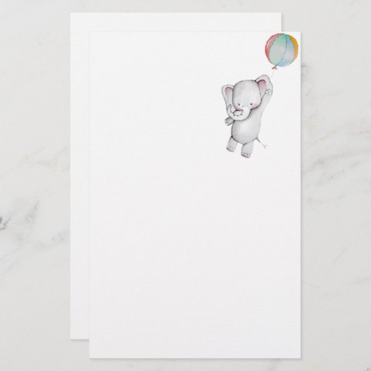 気球の文房具を持つベビー象 便箋 (正面/裏面)