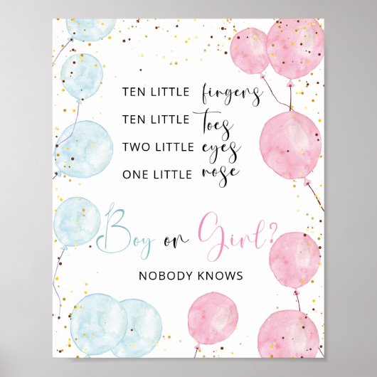 気球の男の子または女の子の性別の表示サイン ポスター (正面)