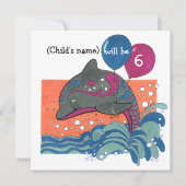 気球の第6誕生日の招待のイルカ 招待状 (正面)